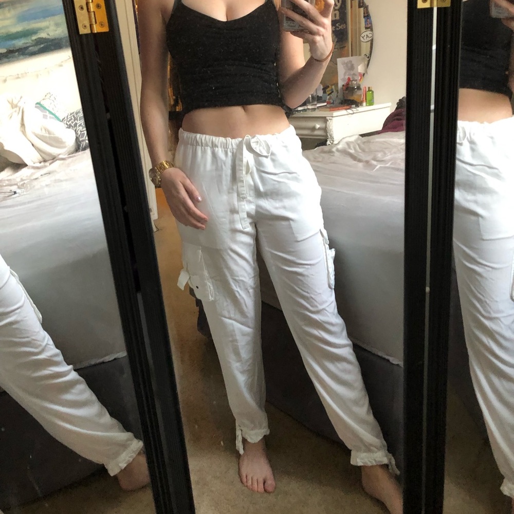 Anthropologie White Cropped Cargo Pants NWOT